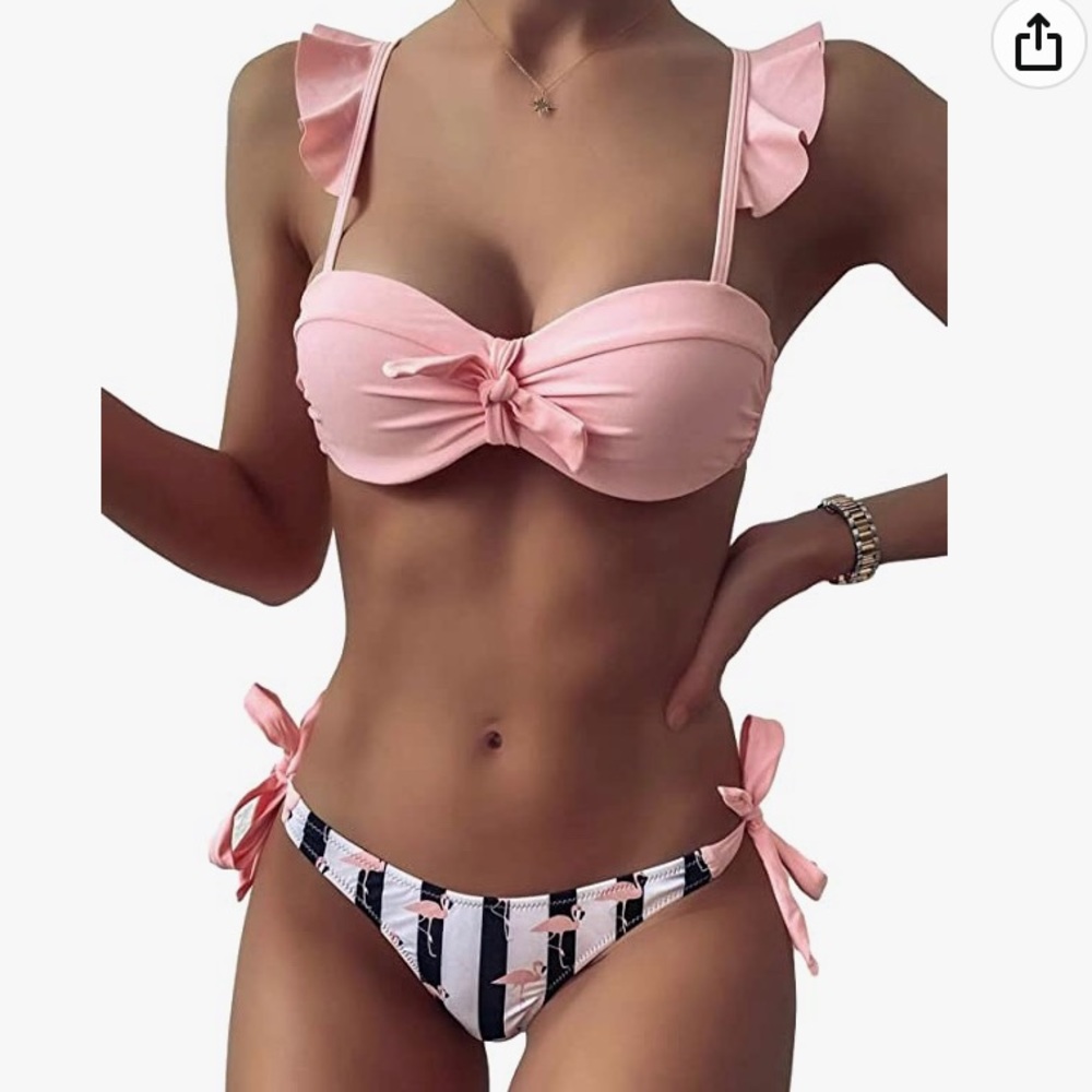 Cute flamingo push up two piece bikini, new no tags